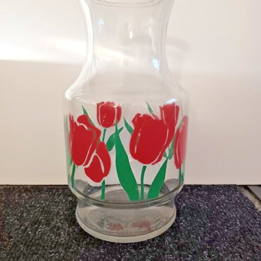 Vintage‎ Anchor Hocking Glass Pink Tulip Jug Jar Pitcher Carafe No Lid Water/OJ